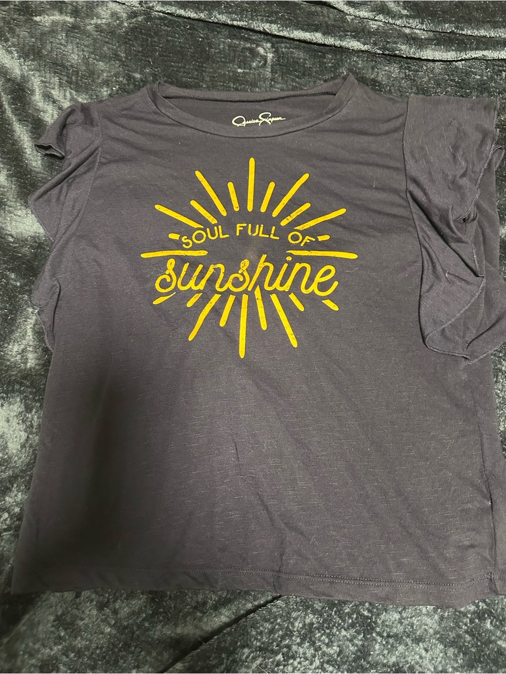 Jessica Simpson Navy Short-Sleeve Graphic Tee with Yellow Sunburst
